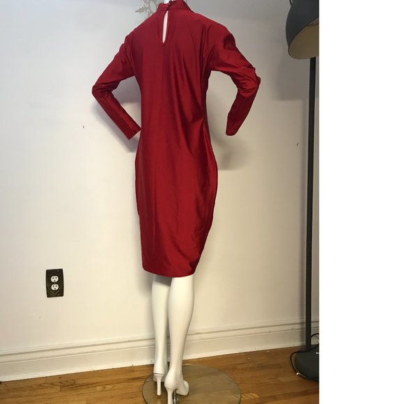 Libian PLUS SIZE Red Stretchy Shiny Bodycon Dress  Mock Neck Long Sleeve NWOT - Picture 4 of 6